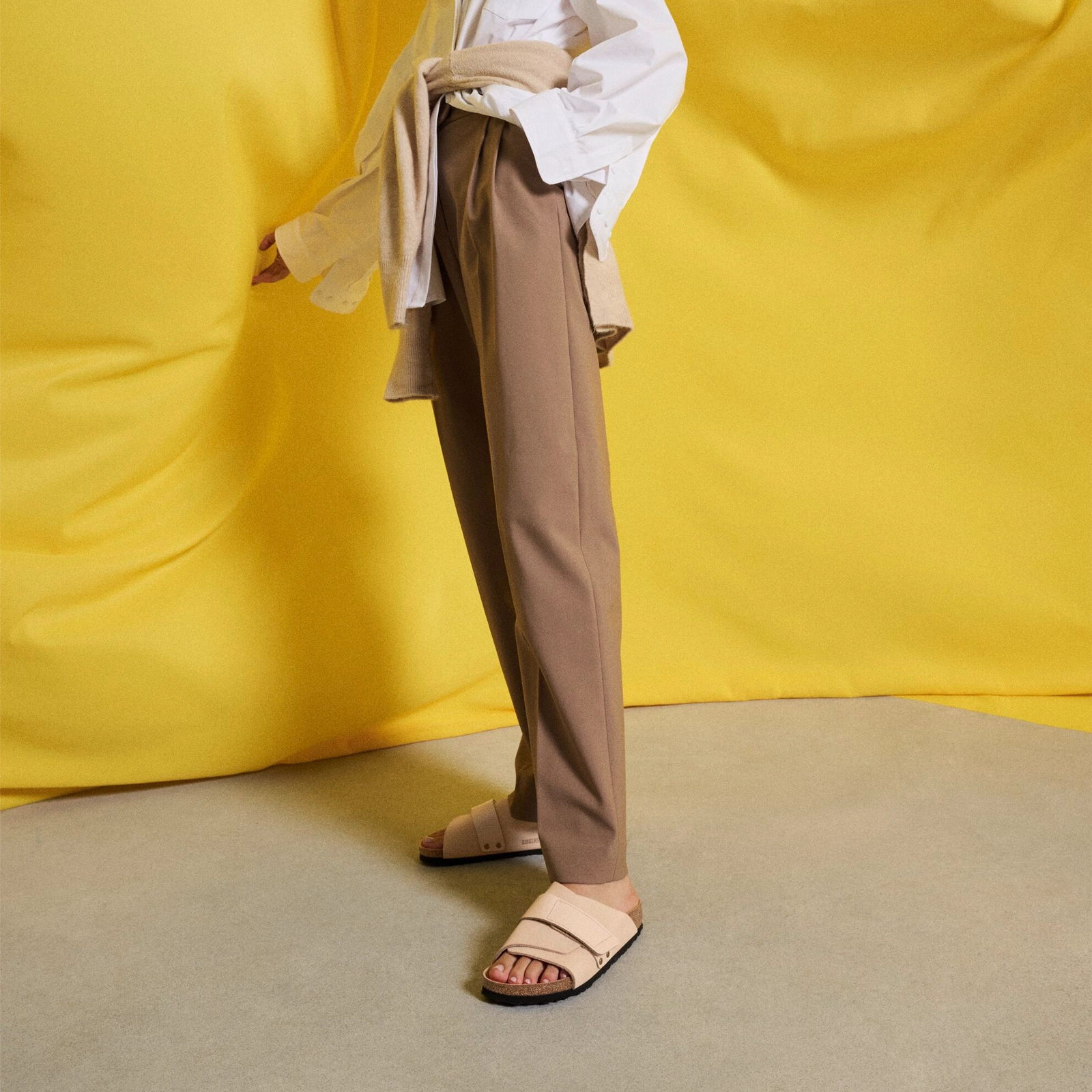 Vegan Birkenstock Uji Hex Narrow Slide Sandal (Women) - High Shine New Beige Nubuck