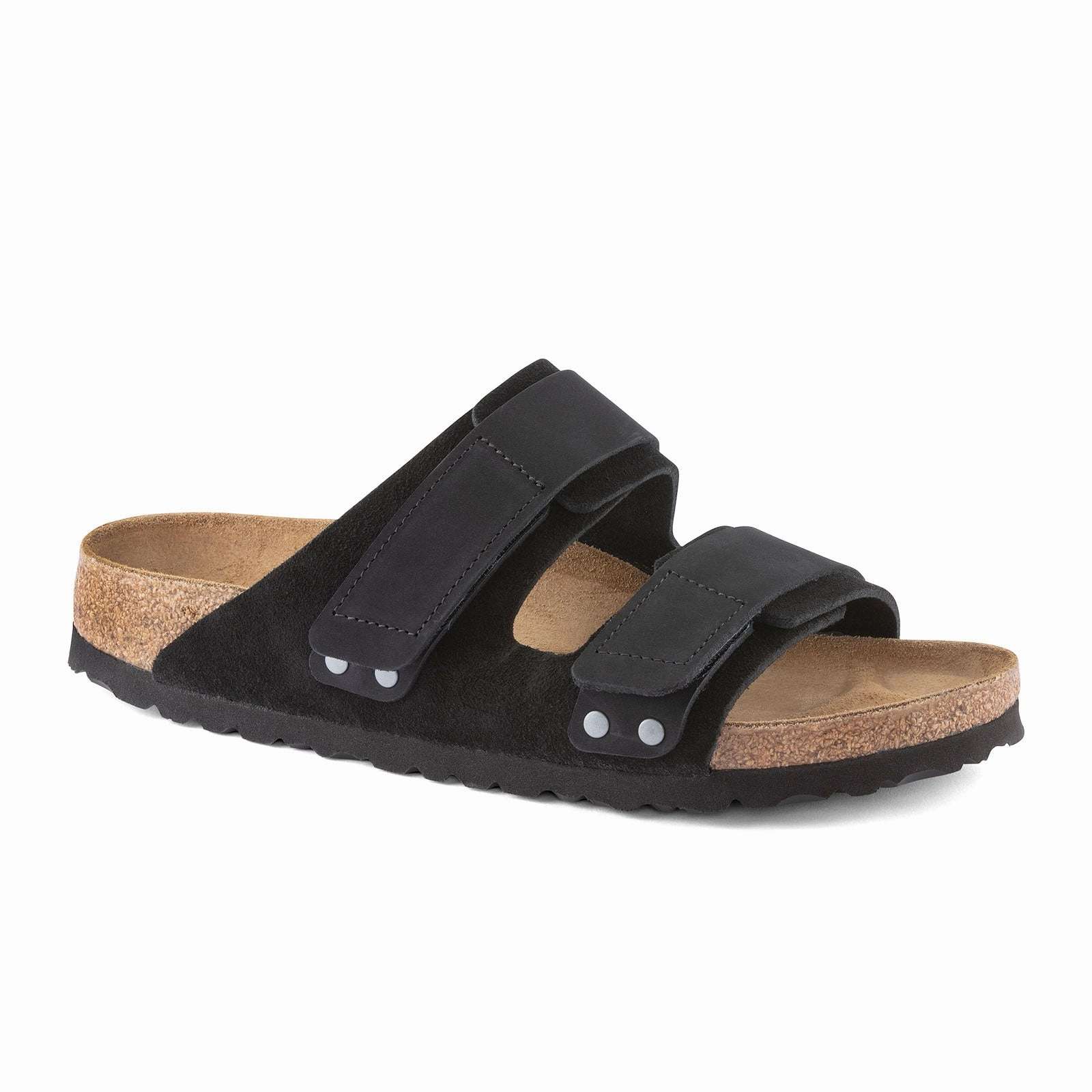 Soft Leather Fit Practical Look Birkenstock Uji Slide Sandal (Men) - Black Suede/Black Nubuck