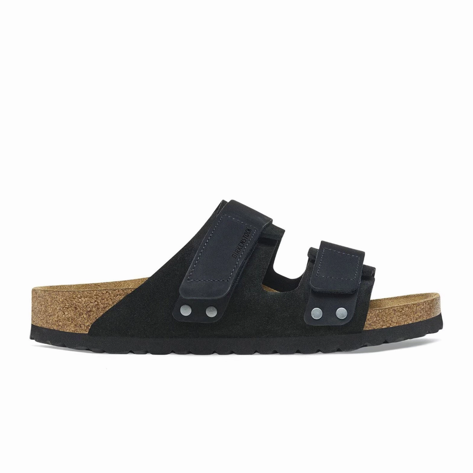 Fast Walk Birkenstock Uji Slide Sandal (Men) - Black Suede/Black Nubuck