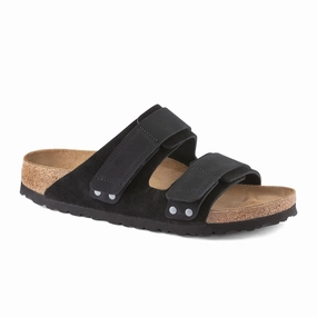 Soft Leather Fit Practical Look Birkenstock Uji Slide Sandal (Men) - Black Suede/Black Nubuck