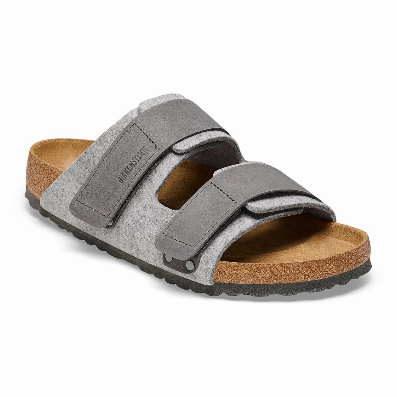 Birkenstock Uji Slide Sandal (Men) - Light Gray Leather/Iron Wool Bold Dash