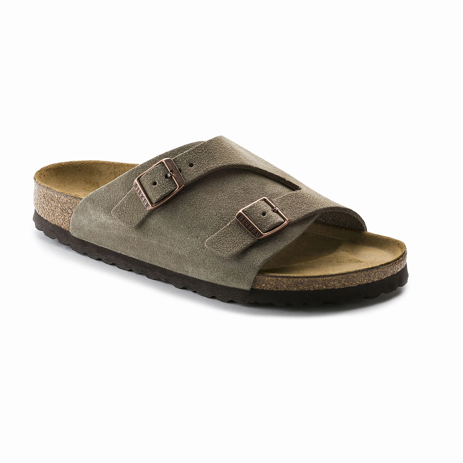 Stable Heel Birkenstock Zurich Narrow Slide Sandal (Women) - Taupe Suede
