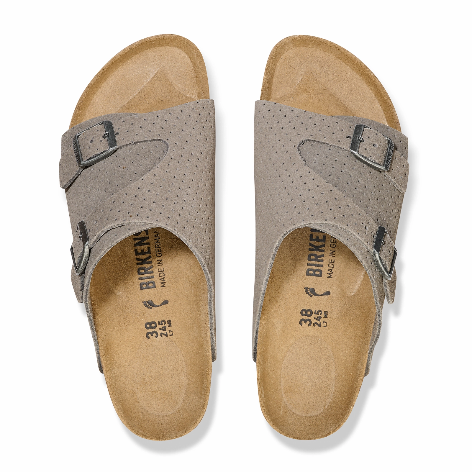 Birkenstock Zurich Slide Sandal (Unisex) - Dotted Stone Coin Suede Reinforced Toe Guard