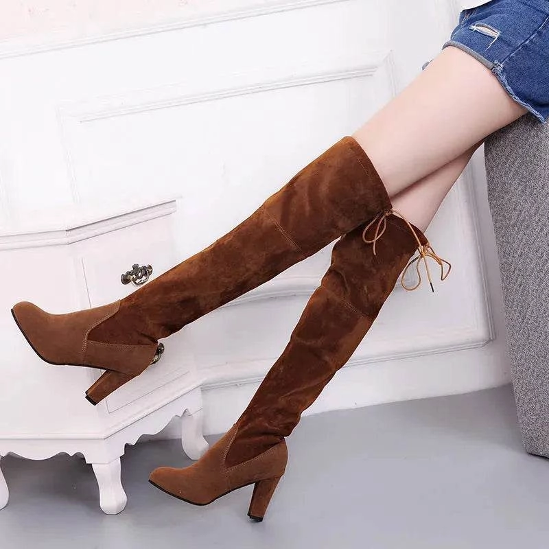 thermal Adjustable Black Knee High Boots For Women Shoes High Heel Long Boots