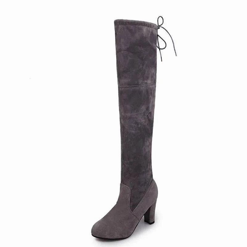 Foot Warmth Black Knee High Boots For Women Shoes High Heel Long Boots