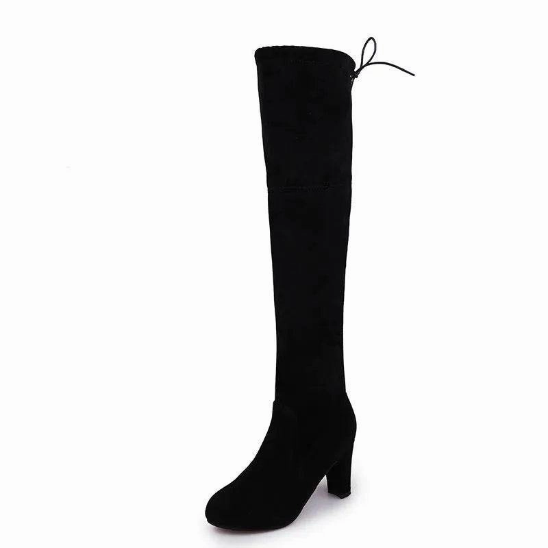 Snow Winter Trekking Expedition Black Knee High Boots For Women Shoes High Heel Long Boots