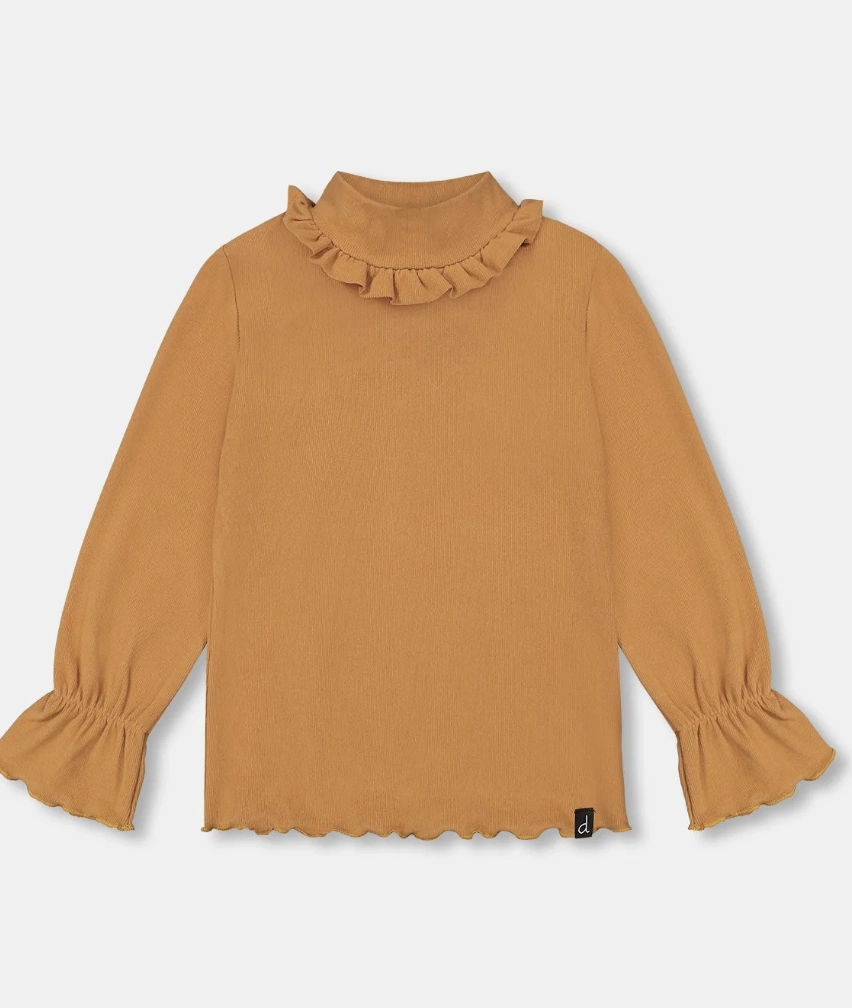 Water resistant kids' apparel Denim items for children Rib Mock Neck Top w/Frills - Golden Brown