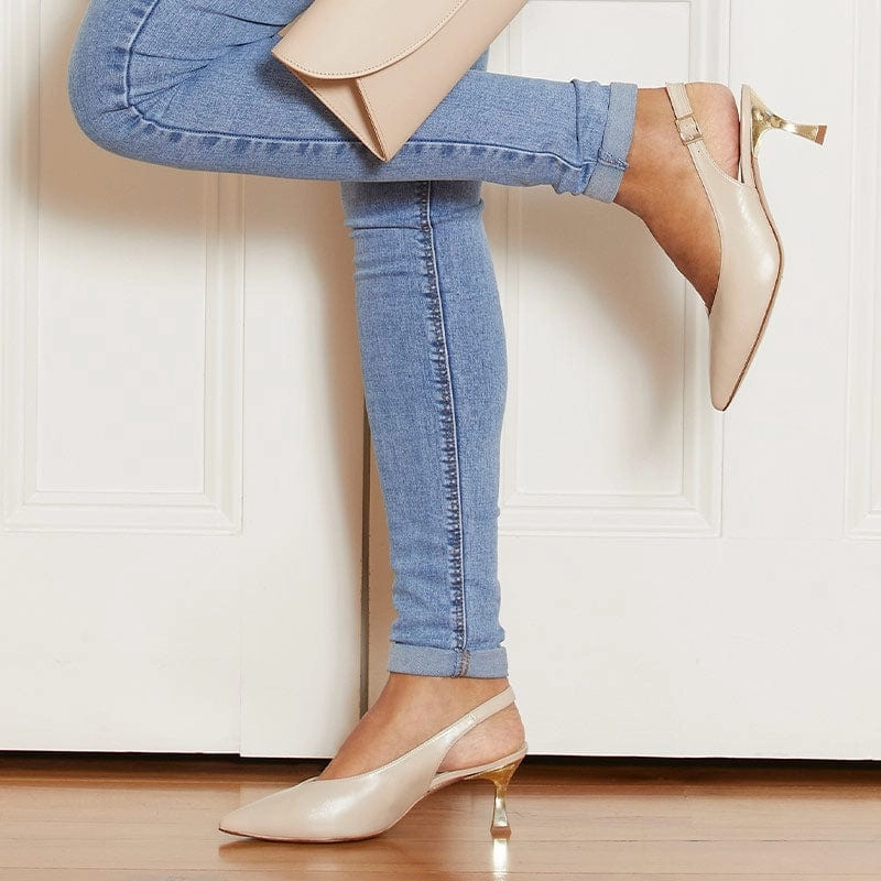 Audrey: Cream Leather Dainty Heels