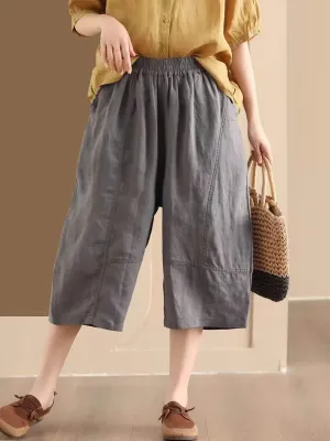 Flexible Ankle Cuffs Babakud Women Summer Vintage Ramie Casual Cropped Pants