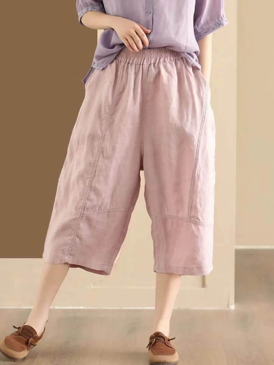 Babakud Women Summer Vintage Ramie Casual Cropped Pants Quick Pack