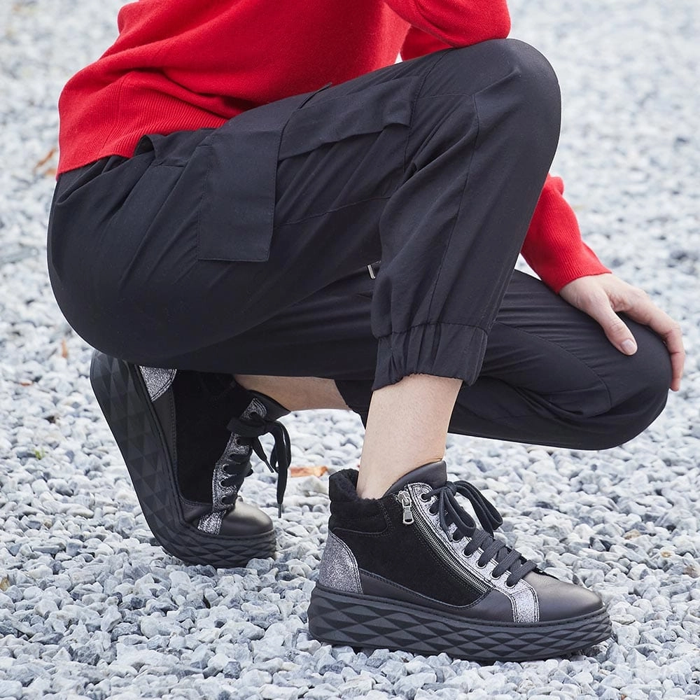 sport mix Parka Fur: Black Leather & Suede