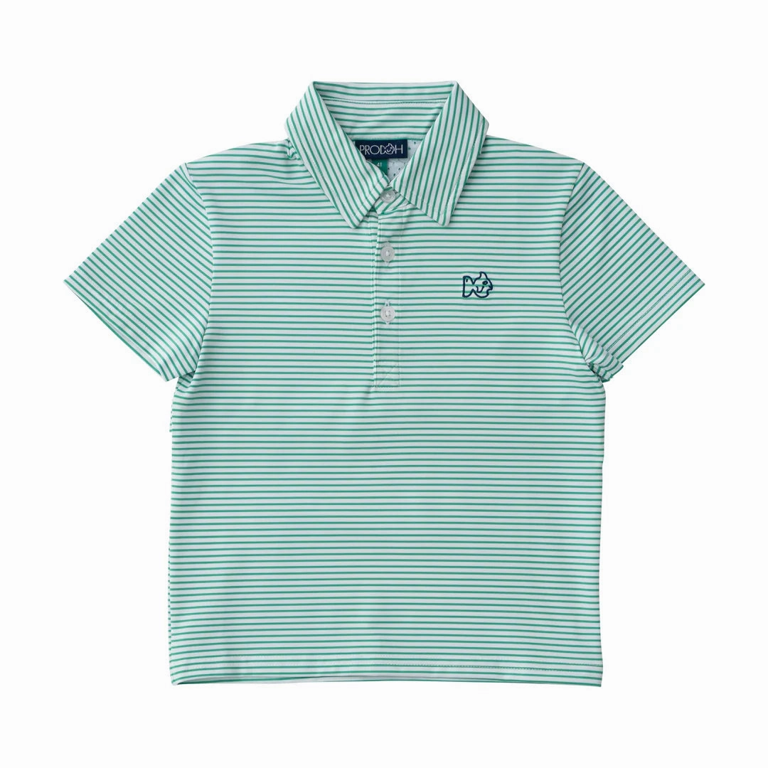 Cozy Boys Short Sleeve Pro Performance Polo in Simply Green Stripe