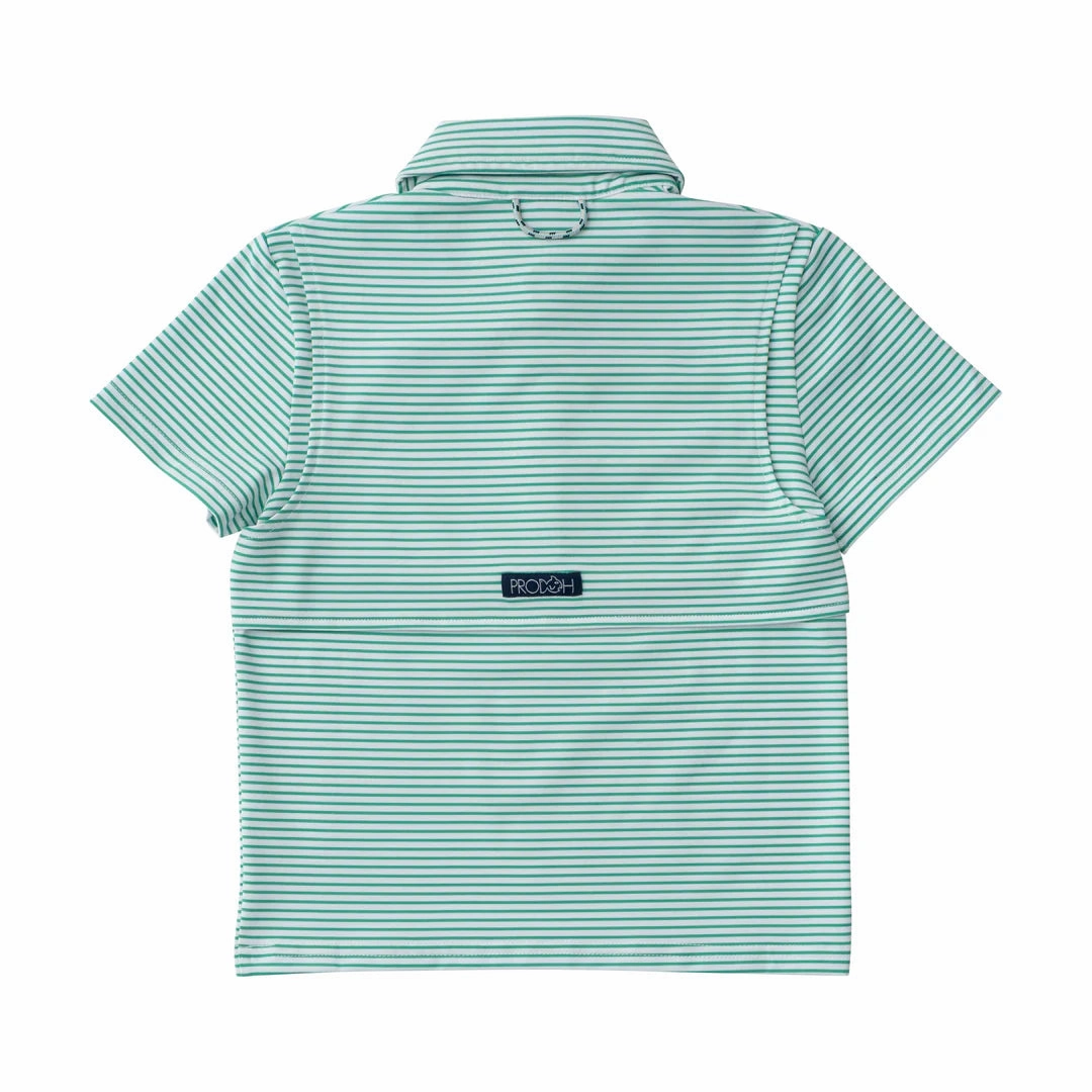 colorful Boys Short Sleeve Pro Performance Polo in Simply Green Stripe