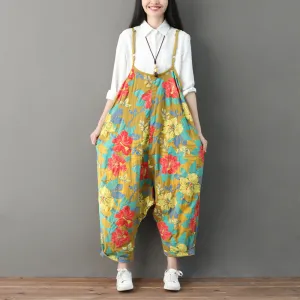 Soft and Light Women Summer Retro Floral Printed Strappy Pants