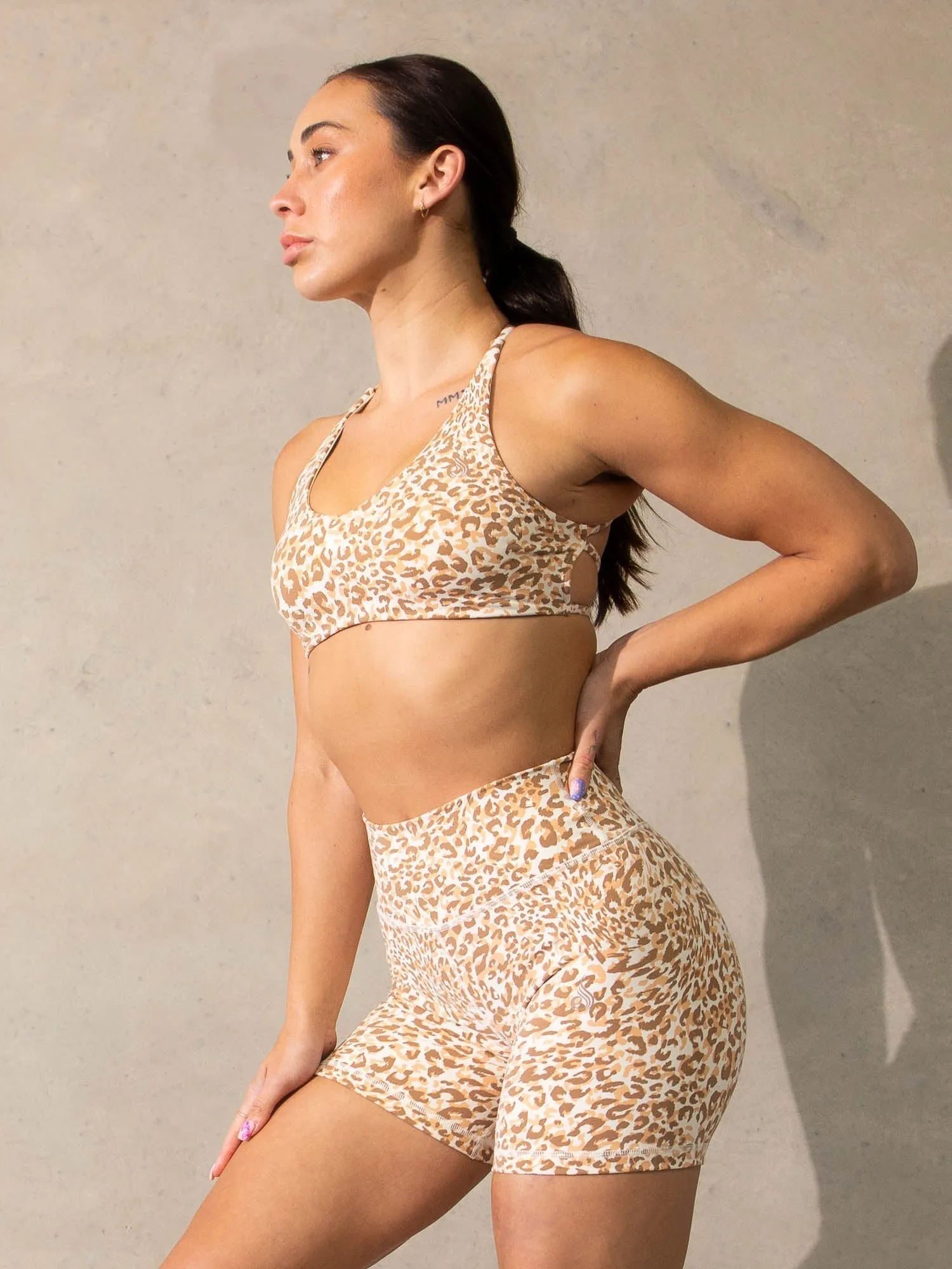 Empower Sports Crop - Vanilla Leopard Monogrammed seams exercise