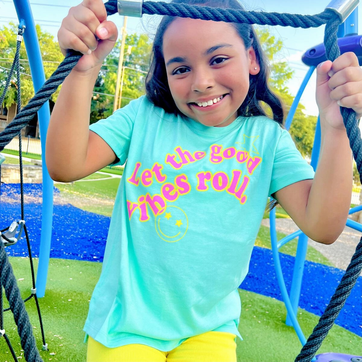 Checked Removable Let the Good Vibes Roll Graphic Tee