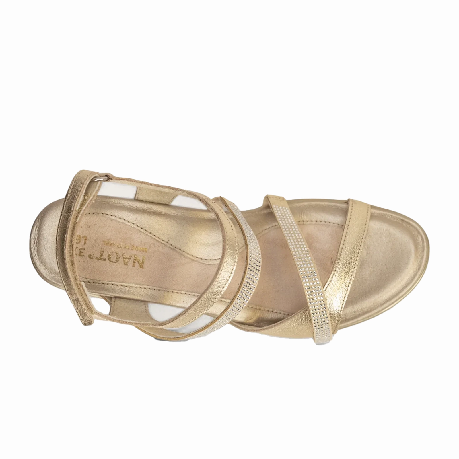 Naot Innovate Heeled Sandal (Women) - Radiant Gold Leather Soft Insole