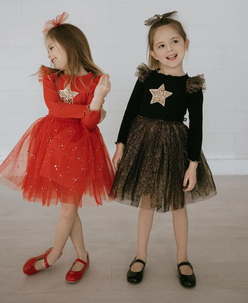 Petite Hailey Girl's FRILL LAYERED TUTU DRESS - Black Matte finish kids' clothes Year - Round