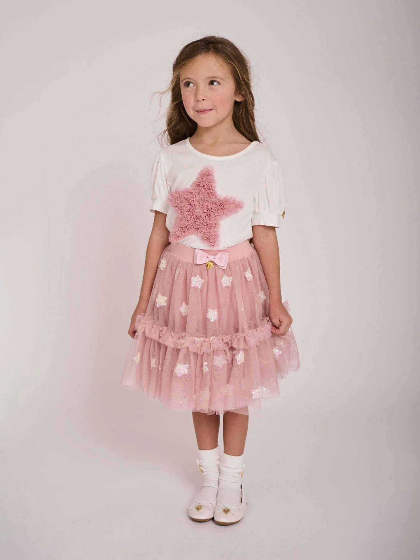 Soft kids' fabrics Angel's Face Kids Girls Suvannah Pink Ruffle Star Tee - Snowdrop