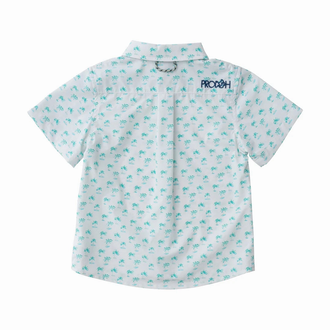 Soft - Touch Winter kids' wear Boys' Short Sleeve Fishing Shirt in Palm Tree Print on White