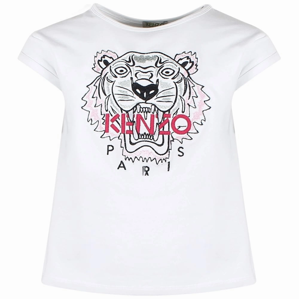 Kenzo Kids Girls Tiger T-Shirt in White Soccer outfits for children Travel wear for children