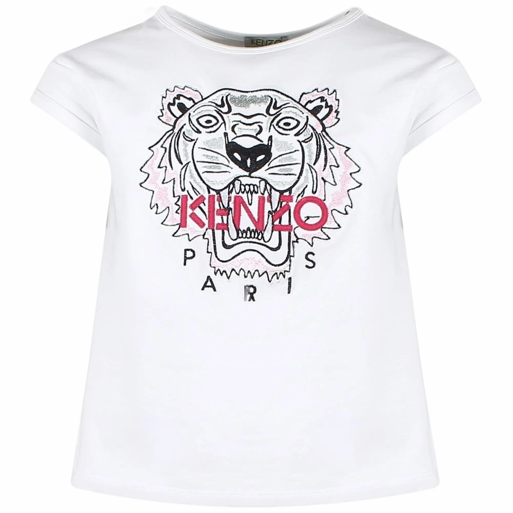 Kenzo Kids Girls Tiger T-Shirt in White Sporty