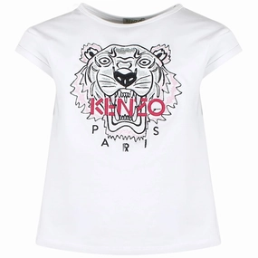 Kenzo Kids Girls Tiger T-Shirt in White Soccer outfits for children Travel wear for children