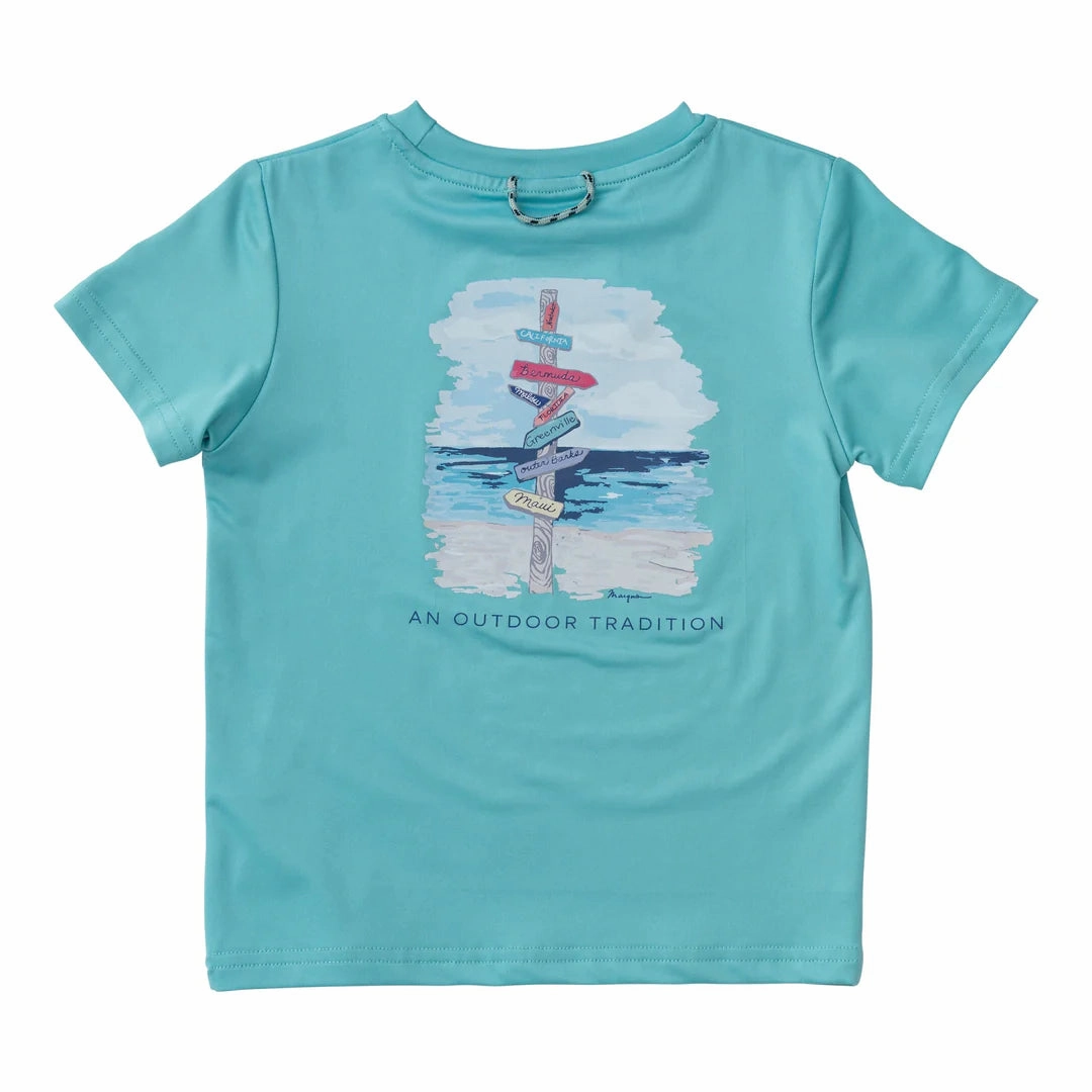 Car ride wear for kids New Pro Performance Pool Blue Performance Shirt - Beach Art Sign