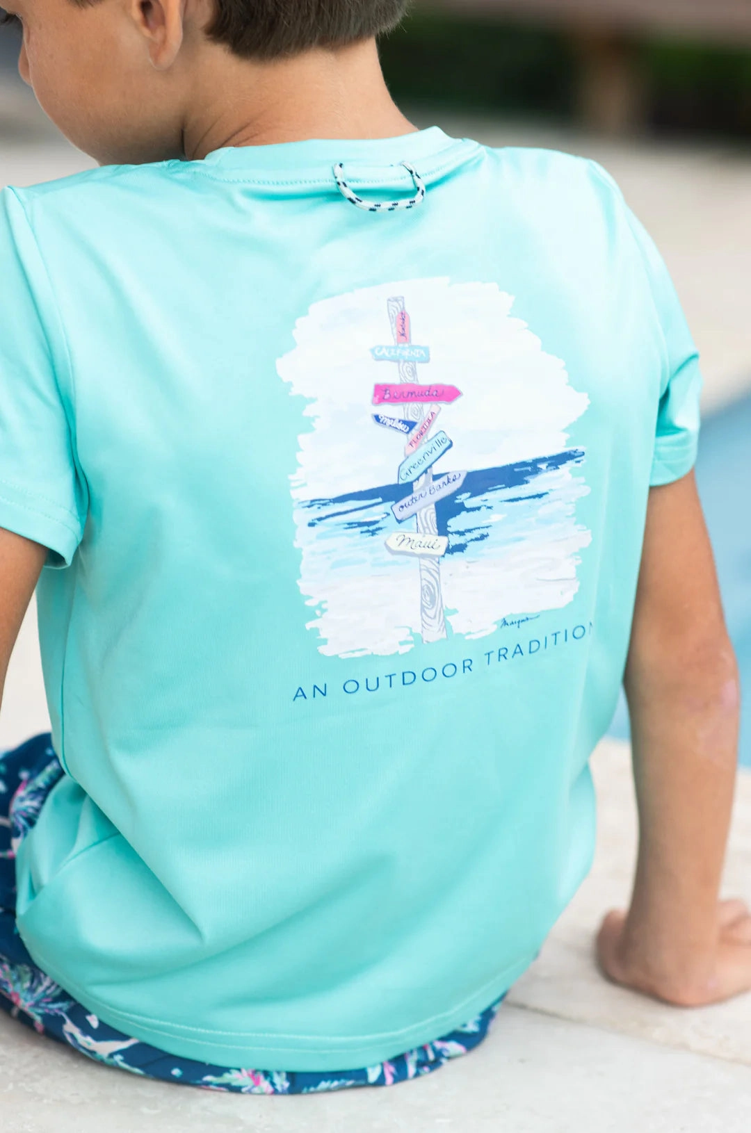 Kid's trendy wear Pro Performance Pool Blue Performance Shirt - Beach Art Sign