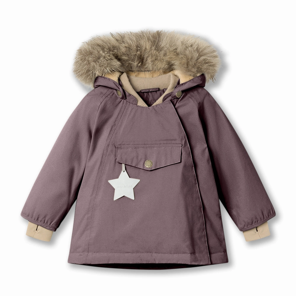 Furry UV - Protected >MINI A TURE Kids WANG Winter Jacket w/ Fur Hat - Peppercorn Plum