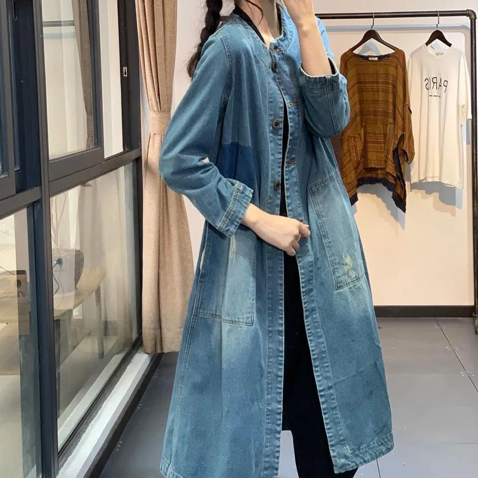 Babakud Women Autumn Loose Casual Denim Coat Quiet Color
