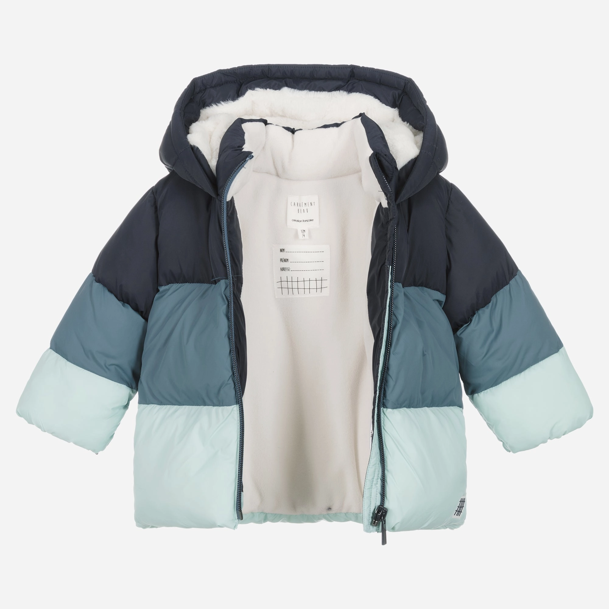 Velvet Piped CARR??MENT BEAU Baby Blue Hooded Puffer Jacket - 9M