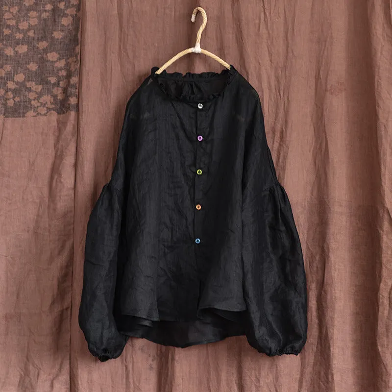 Women Autumn Cotton Linen Ruffled Loose Blouses Night Out