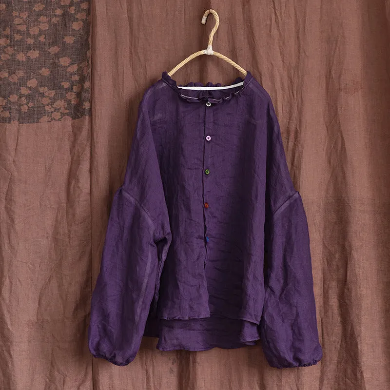 Women Autumn Cotton Linen Ruffled Loose Blouses Must-Have Item Multipurpose Layering Fabric