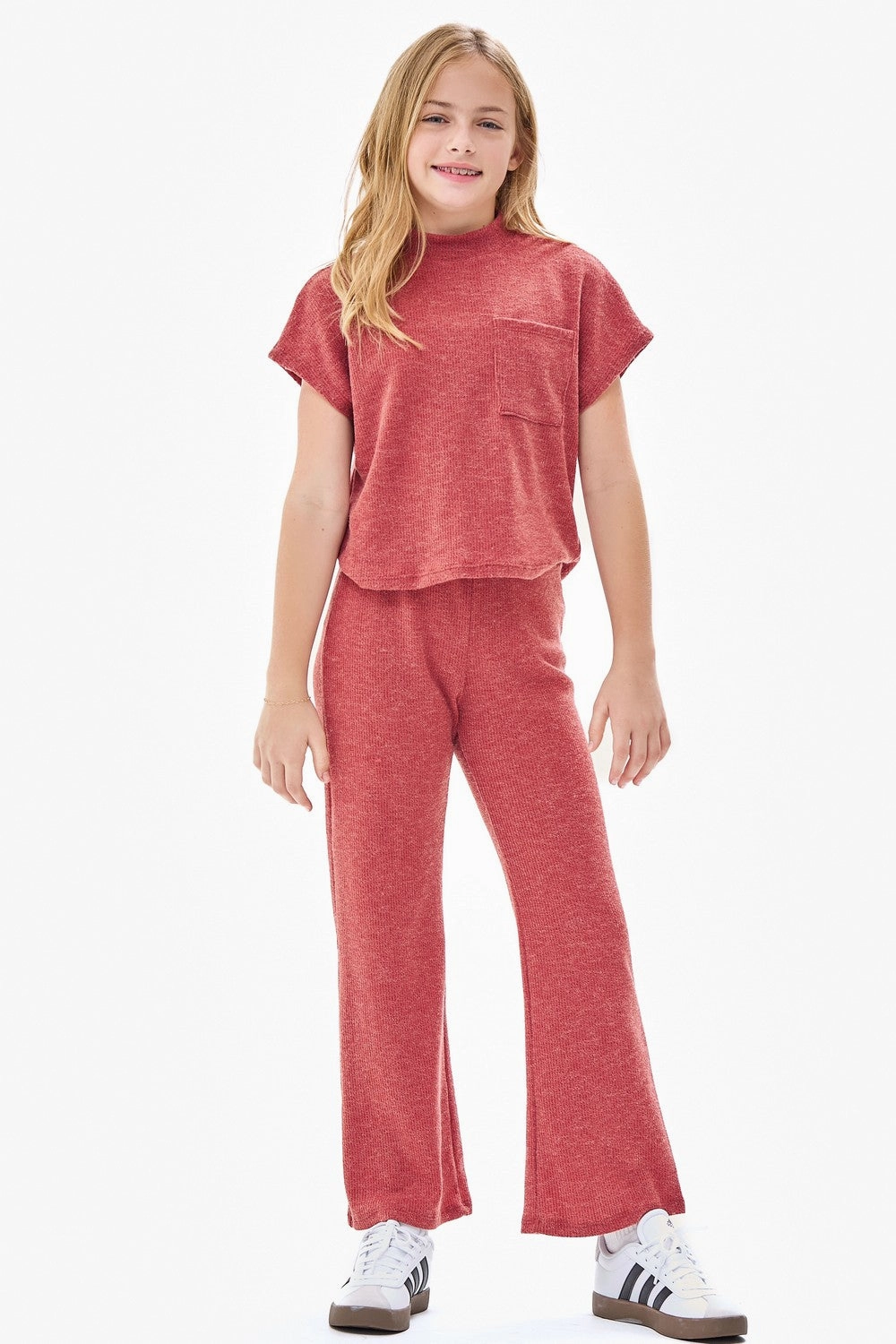 Birthday party wear for children Chest Pocket Mock Neck Drop Shoulder Knit Vest | Brick