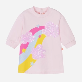 Billieblush Girls Pink Cotton Sequin Rainbow Dress - 6M Bowed