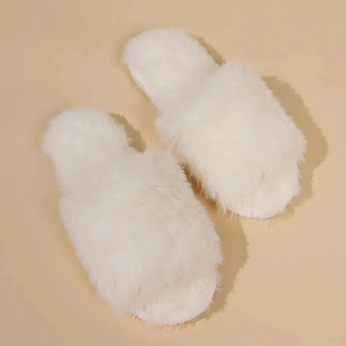 Fashion Open-toed Plush Slippers Winter Warm Indoor Bedroom Floor Soft Fluffy Slipper For Couple Solid Color House Shoes Women Arctic Expedition