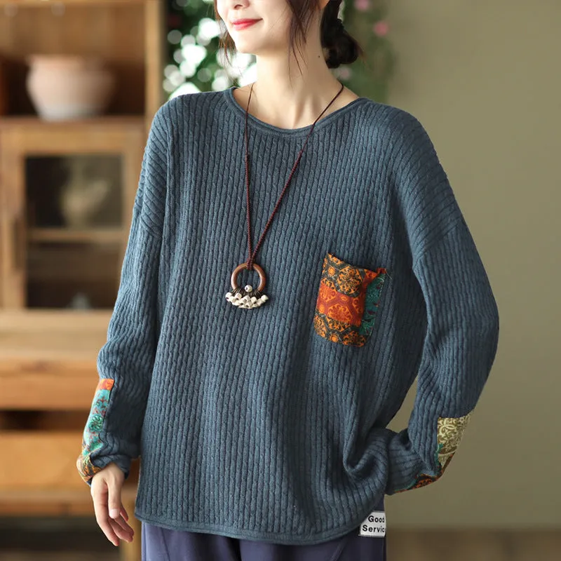 All-Day Knitwear Babakud Women Autumn Retro Cotton Knitted Casual Sweater