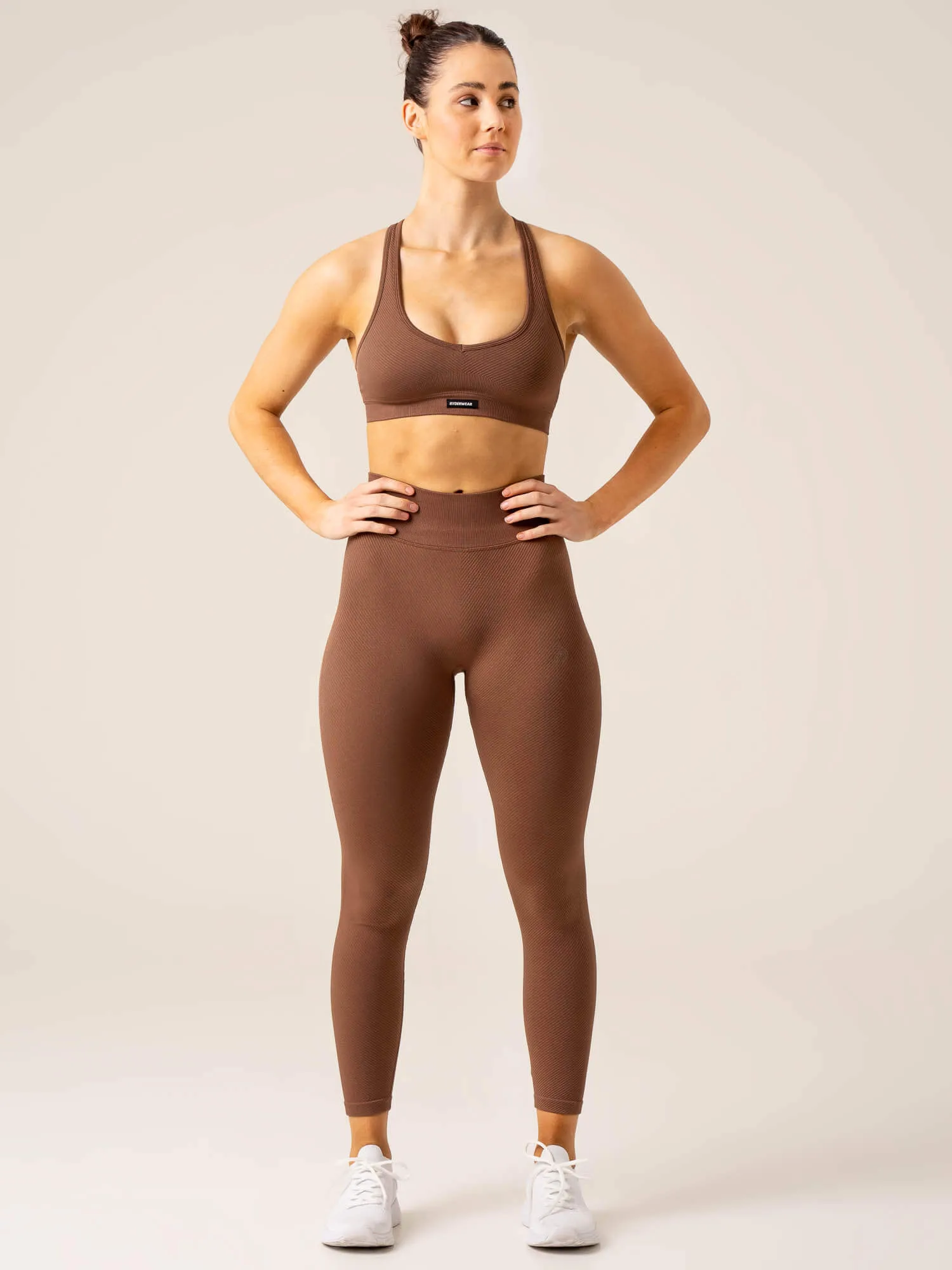 Circuit Rib Seamless High Waisted Leggings - Chocolate Moisture Wicking For Kids Tactile Comfort