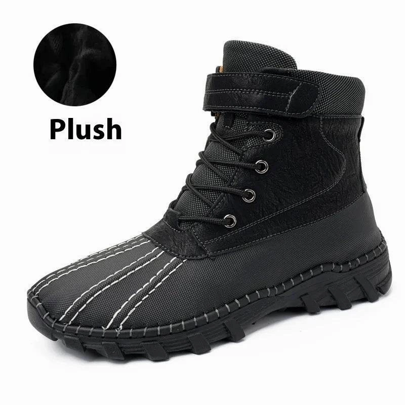 Winter Trekking Snow-Walking Shoes Winter Fleece Lace-up Snow Boots For Men Women Waterproof And Anti-slip Outdoor Work Boot Fashion Warm Mid-tube Cotton Shoes Men