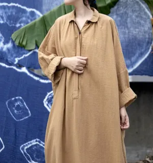 Tall-Fit Women Autumn Comfy Button Placket Long Sleeves Cotton Dresses