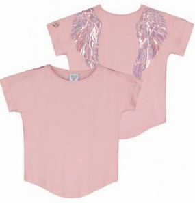 Angel's Face Girls Short Sleeve Slouch Wings Top - Vintage Pink Striped