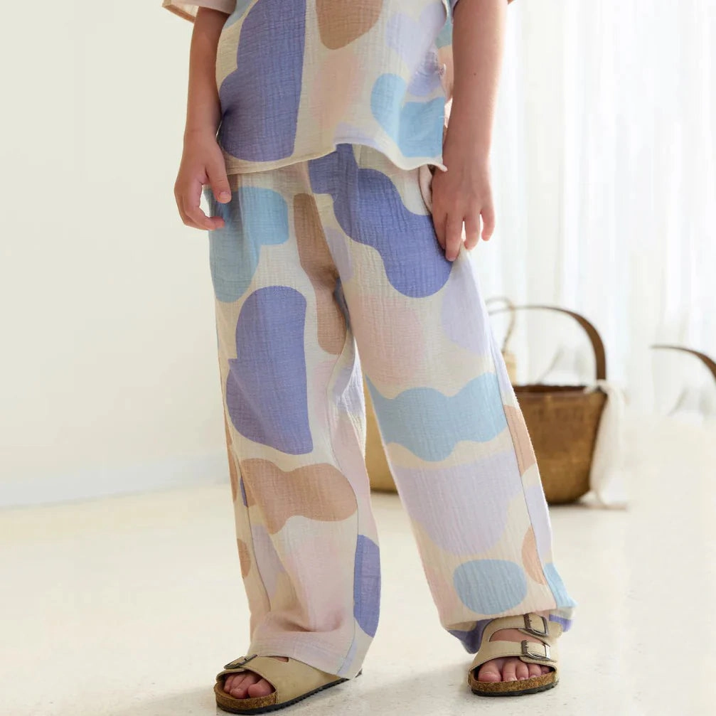 Nest Designs - Petite Revery Kids Wrinkled Muslin Pants - Cloudy Seashells Prince costumes for children Glossy