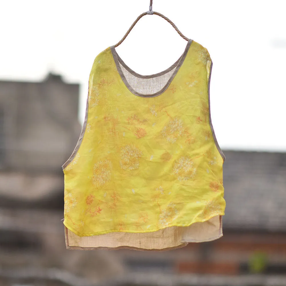 Dark Compression Panels Women Linen Casual Vest