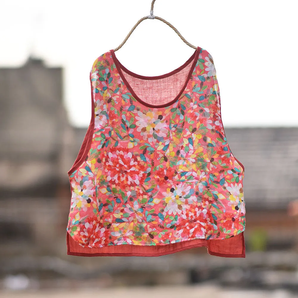 Women Linen Casual Vest Ventilated Side Panels