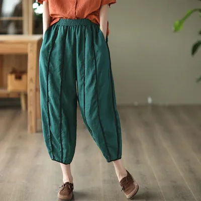 Women Summer Cotton Linen Pants Durable Twill Clean Fit
