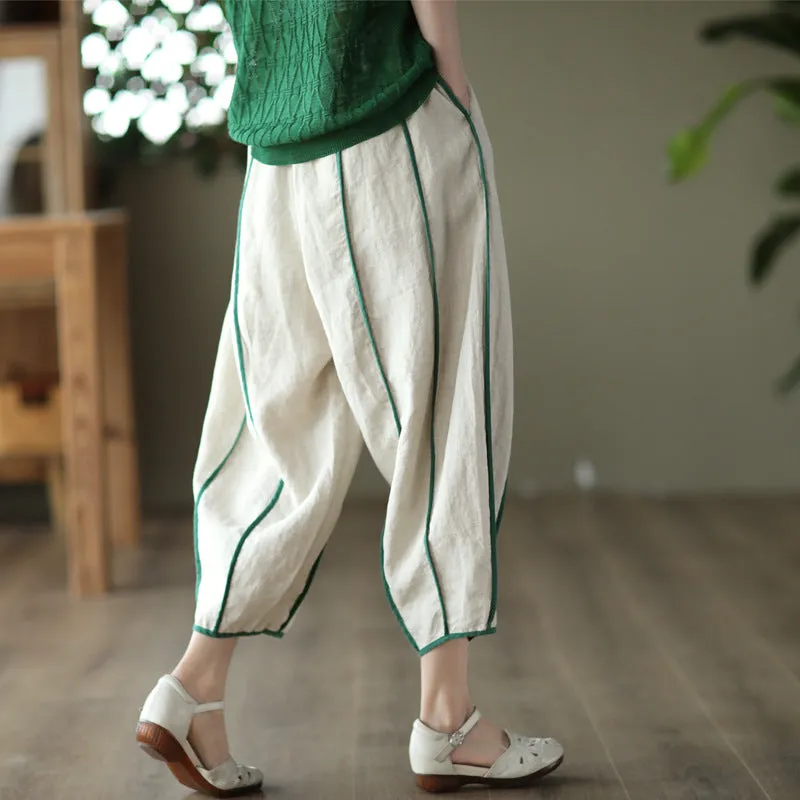 Women Summer Cotton Linen Pants Sporty Fit Design Work Comfort