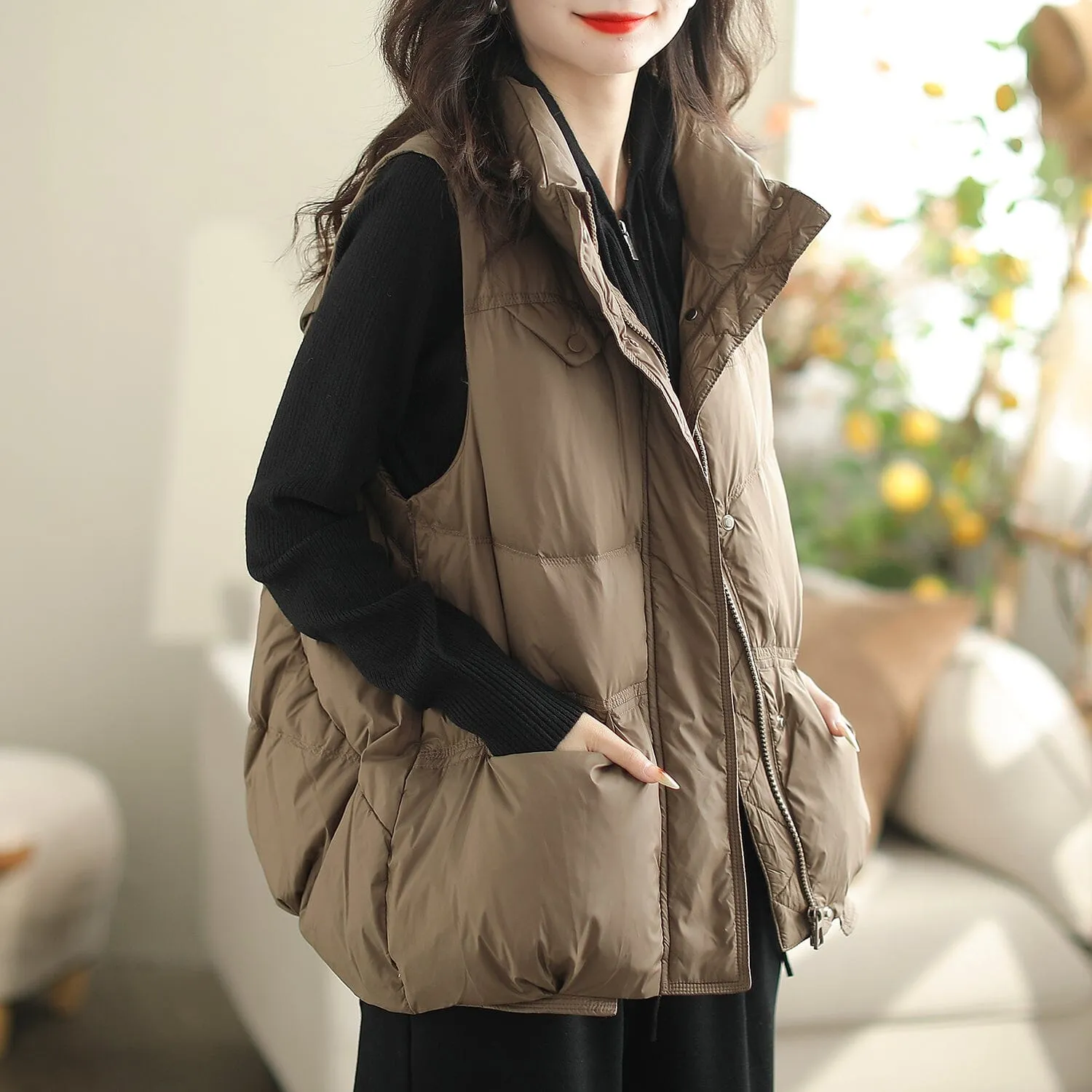 Women Autumn Winter Duck Down Loose Vest real Yoga wear