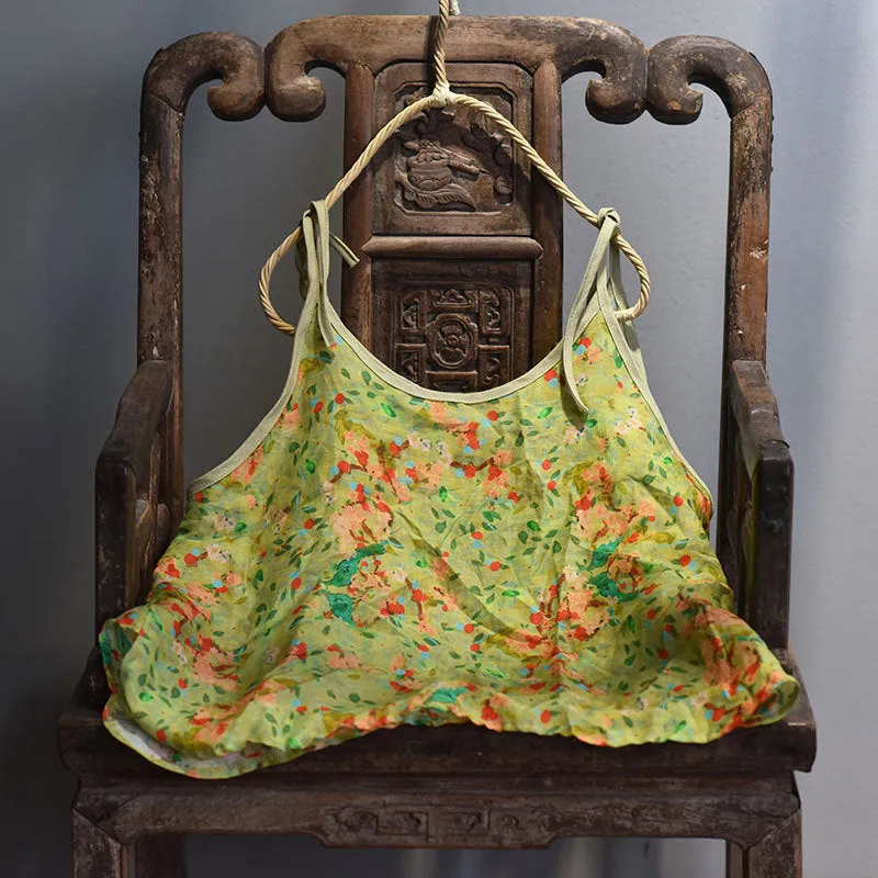 Women Summer Floral Printed Casual Vest Modular Attachment Points Elastic Edging