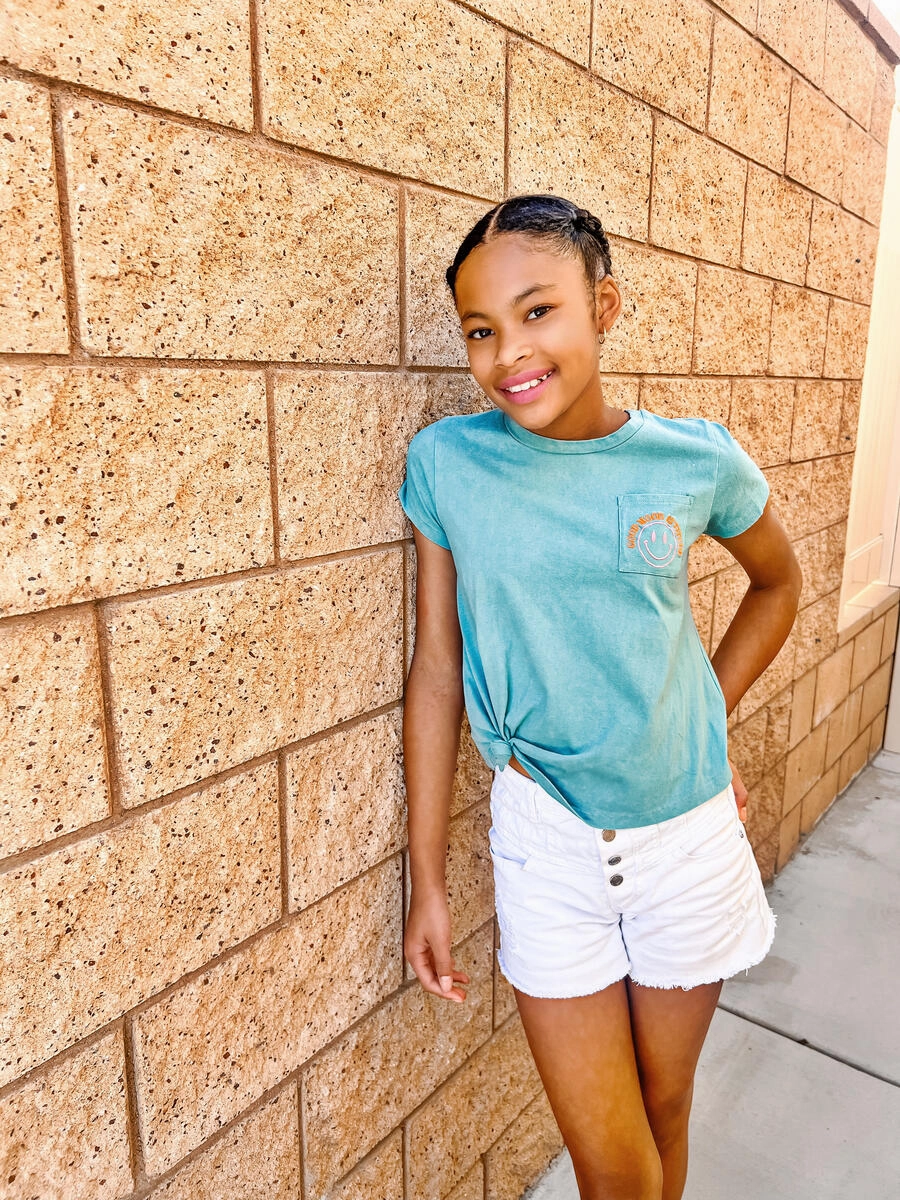 Good Mood Graphic Pocket Tee Sweet Superhero outfits for kids